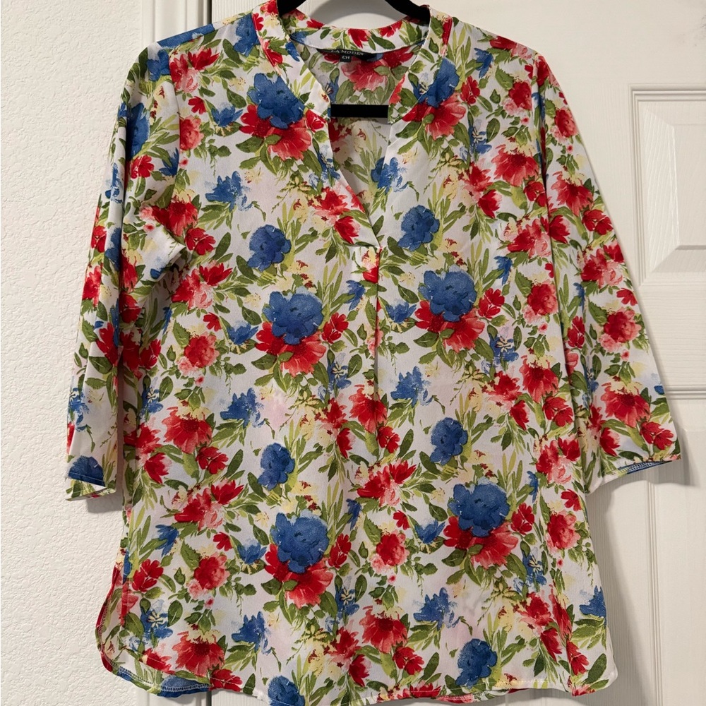 Floral Women's Top - Red, Blue, Green - Small